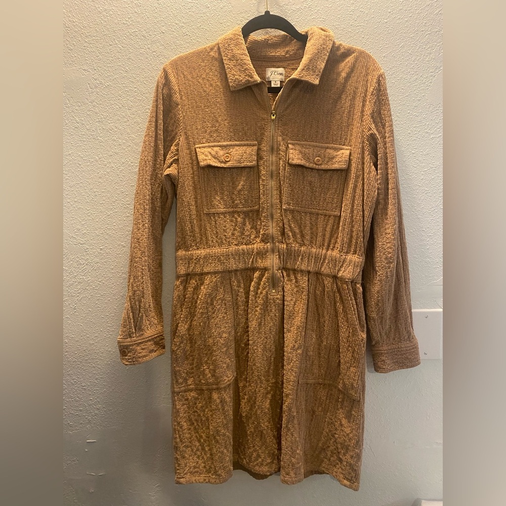 J.Crew brown corduroy Long Sleeve zip front dress with pockets size 8